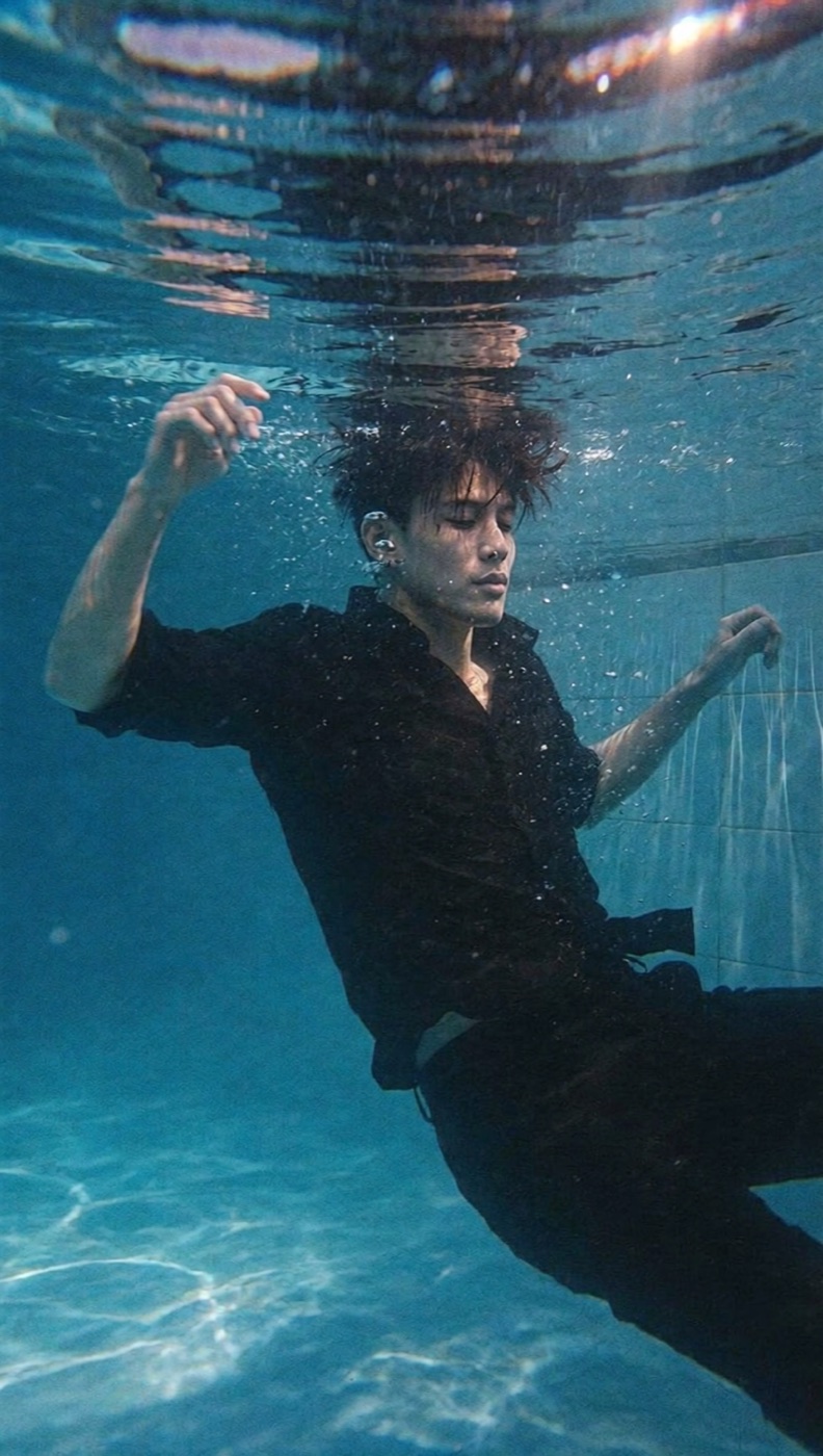 KØVLI submerged in blue water